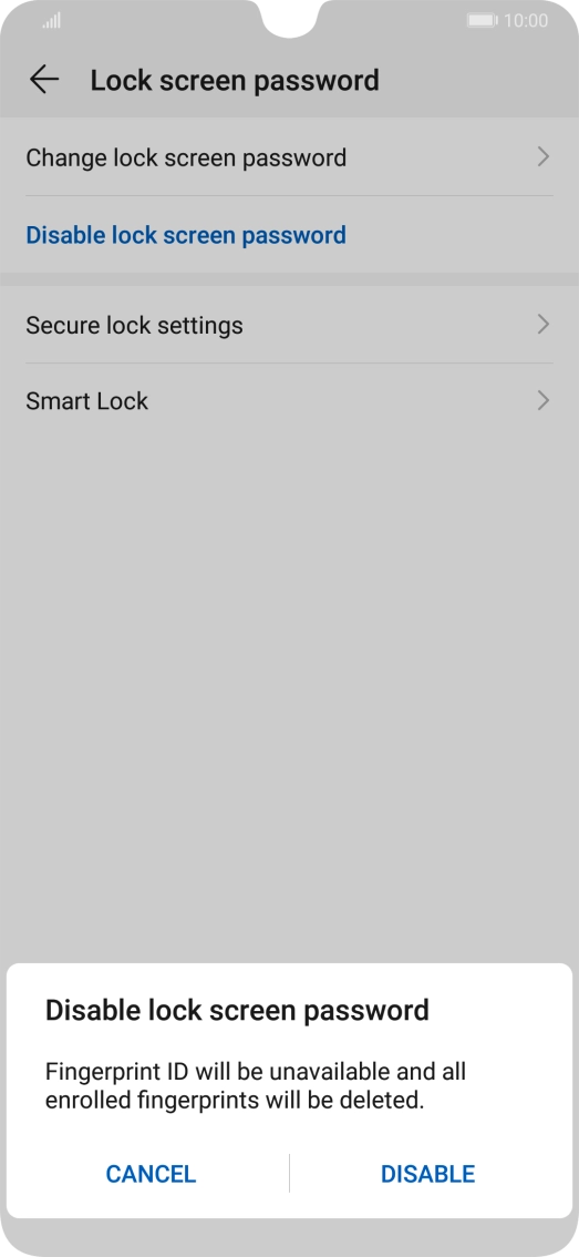 Key in the current phone lock code and press DISABLE. Key in the current phone lock code and press DISABLE.