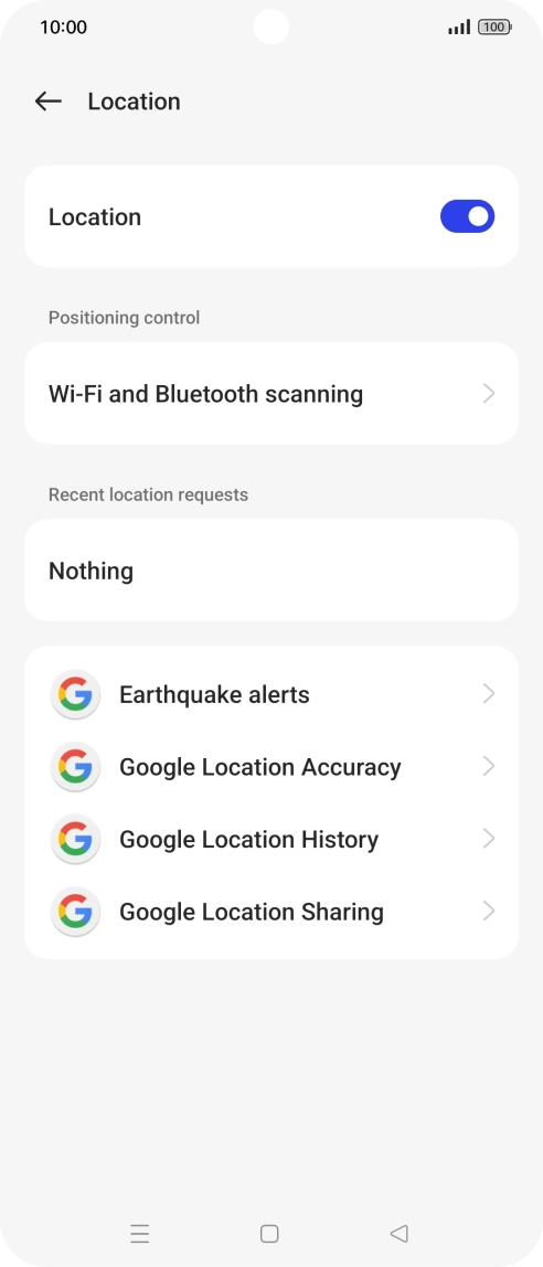 Press Google Location Accuracy. Press Google Location Accuracy.