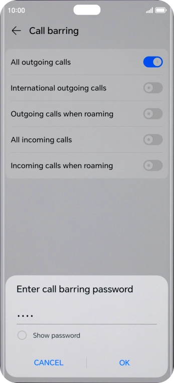 Key in your barring password and press OK. Key in your barring password and press OK.