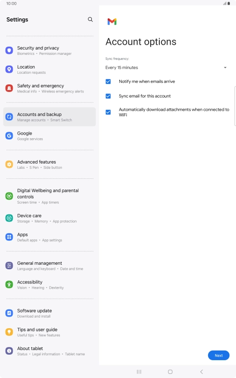 If this screen is displayed, you email account has been recognised and set up automatically. Follow the instructions on the screen to key in more information and finish setting up your tablet. If this screen is displayed, you email account has been recognised and set up automatically. Follow the instructions on the screen to key in more information and finish setting up your tablet.