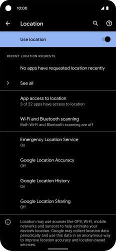 Press Google Location Accuracy. Press Google Location Accuracy.