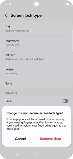 Press Remove data. Press Remove data.