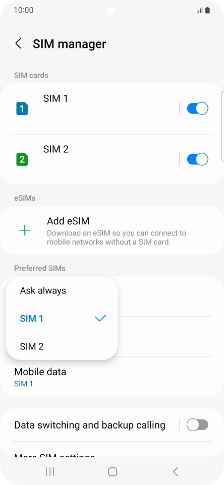 Press the required setting. Press the required setting.