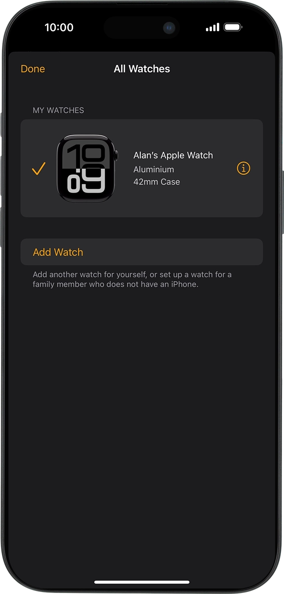 On your phone: Press the information icon next to the name of your Apple Watch. On your phone: Press the information icon next to the name of your Apple Watch.