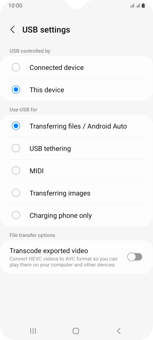 Press Transferring files / Android Auto. Press Transferring files / Android Auto.
