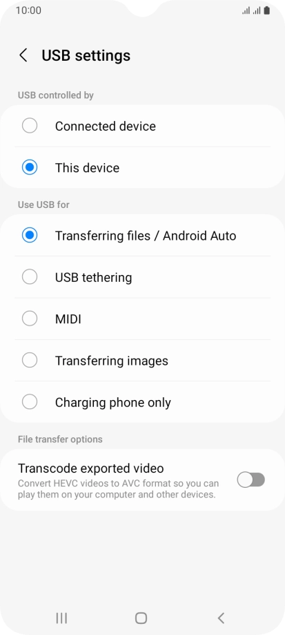Press Transferring files / Android Auto. Press Transferring files / Android Auto.
