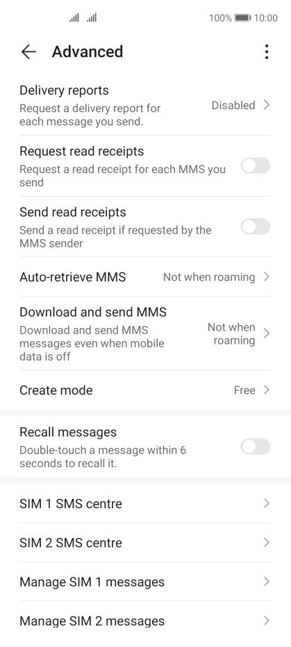 Press ‹SIM› SMS centre. Press ‹SIM› SMS centre.