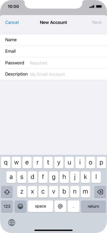 Press Password and key in the password for your email account. Press Password and key in the password for your email account.