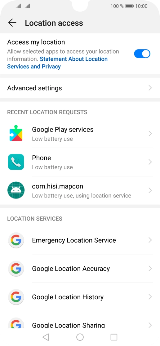 Press Google Location Accuracy. Press Google Location Accuracy.
