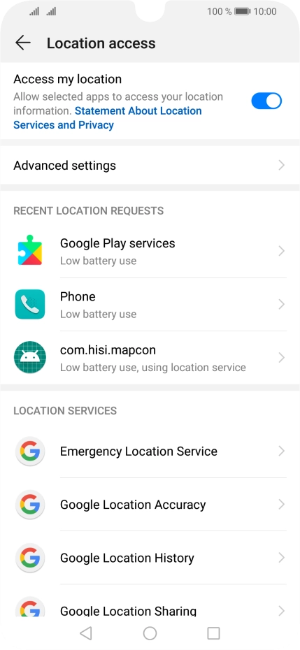Press Google Location Accuracy. Press Google Location Accuracy.