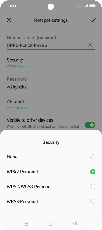 Press WPA3-Personal to password protect your Wi-Fi hotspot. Press WPA3-Personal to password protect your Wi-Fi hotspot.