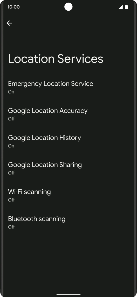 Press Google Location Accuracy. Press Google Location Accuracy.