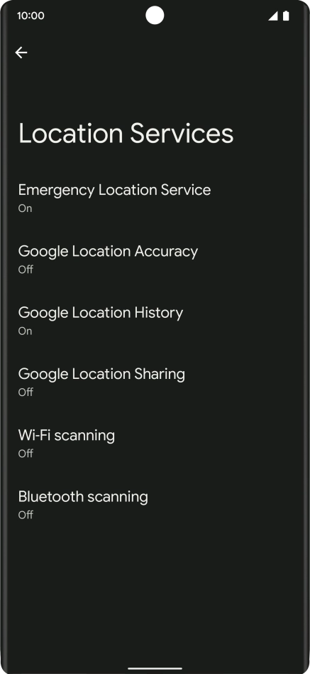 Press Google Location Accuracy. Press Google Location Accuracy.