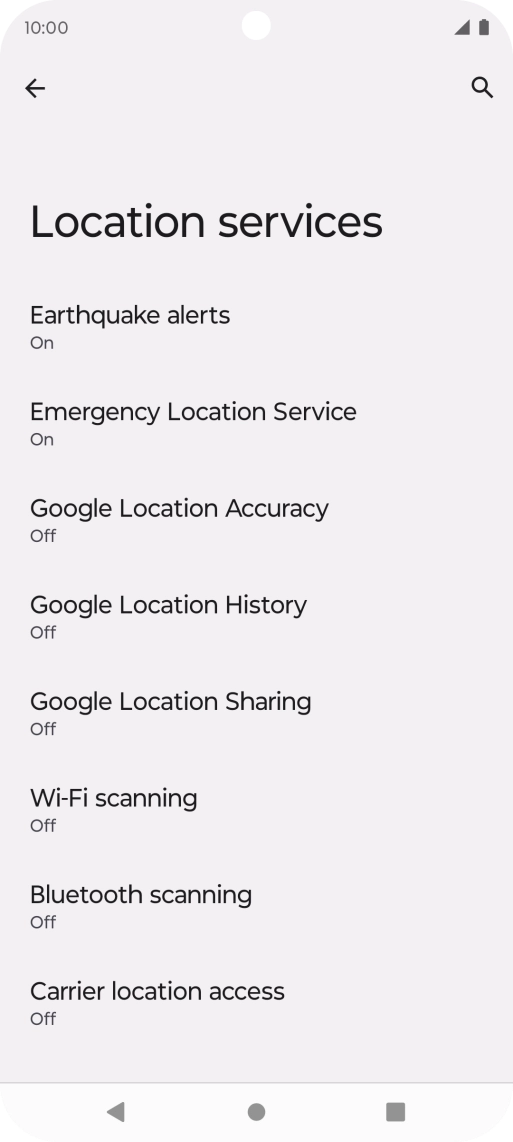 Press Google Location Accuracy. Press Google Location Accuracy.