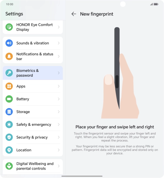 Follow the instructions on the screen to create the phone lock code using your fingerprint. Follow the instructions on the screen to create the phone lock code using your fingerprint.