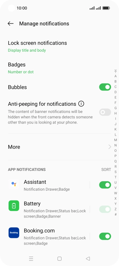Press the indicators next to the required apps to turn the function on or off. Press the indicators next to the required apps to turn the function on or off.