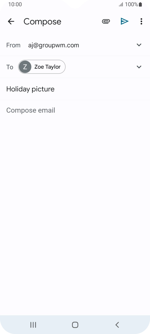 Press the text input field and write the text for your email. Press the text input field and write the text for your email.