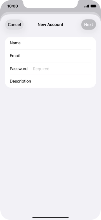 Press Password and key in the password for your email account. Press Password and key in the password for your email account.