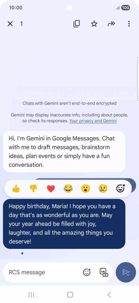Press and hold the text suggestion from Gemini. Follow the instructions on the screen to use the text suggestion. Press and hold the text suggestion from Gemini. Follow the instructions on the screen to use the text suggestion.