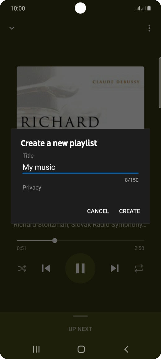 Key in a name for the playlist and press CREATE. Key in a name for the playlist and press CREATE.