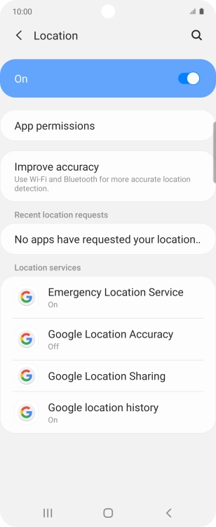 Press Google Location Accuracy. Press Google Location Accuracy.