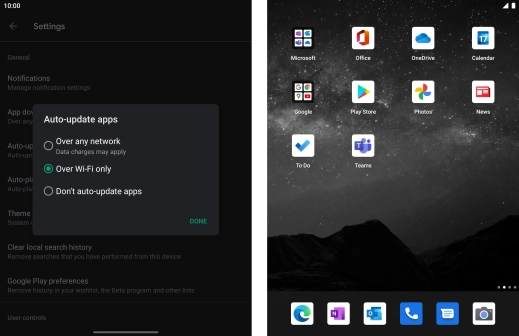 To turn on automatic update of apps using mobile network, press Over any network. To turn on automatic update of apps using mobile network, press Over any network.