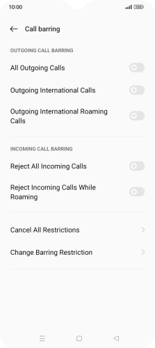Press the required barring type. Press the required barring type.