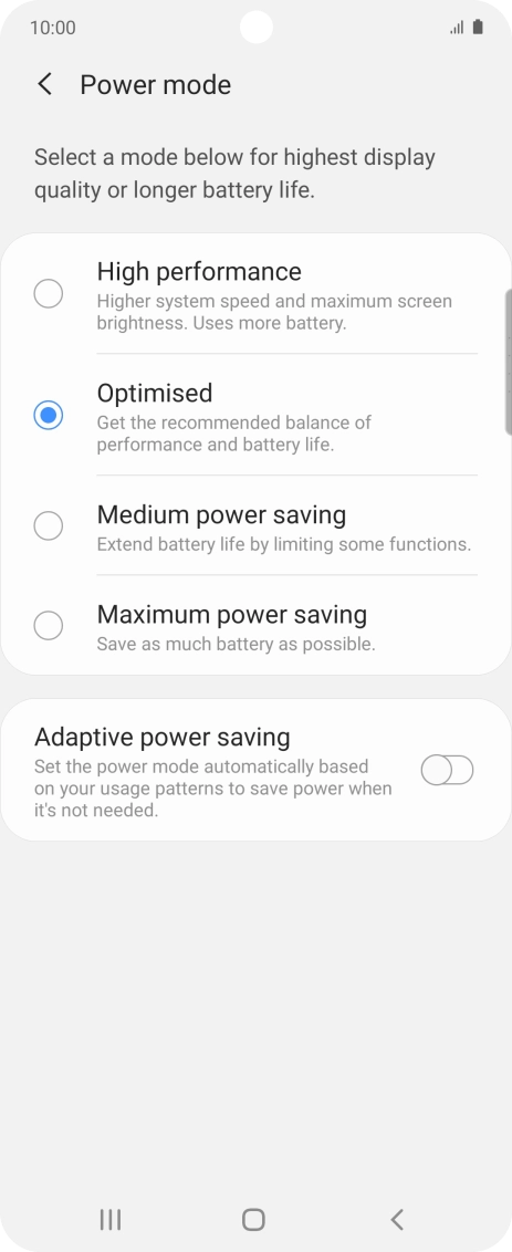 Press the required setting. Press the required setting.