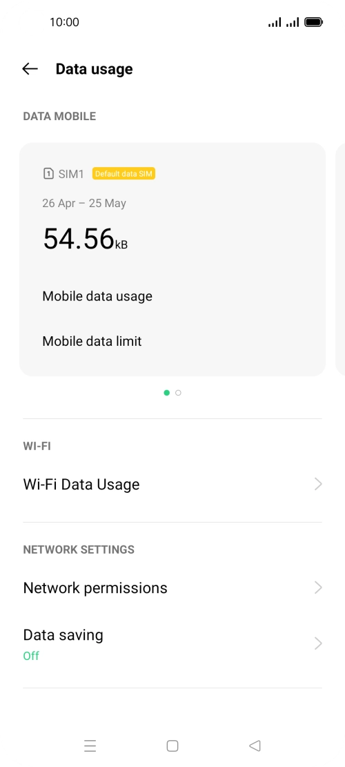 The total data usage is displayed. The total data usage is displayed.