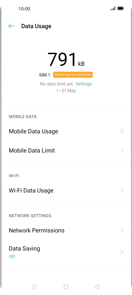 The total data usage is displayed. The total data usage is displayed.
