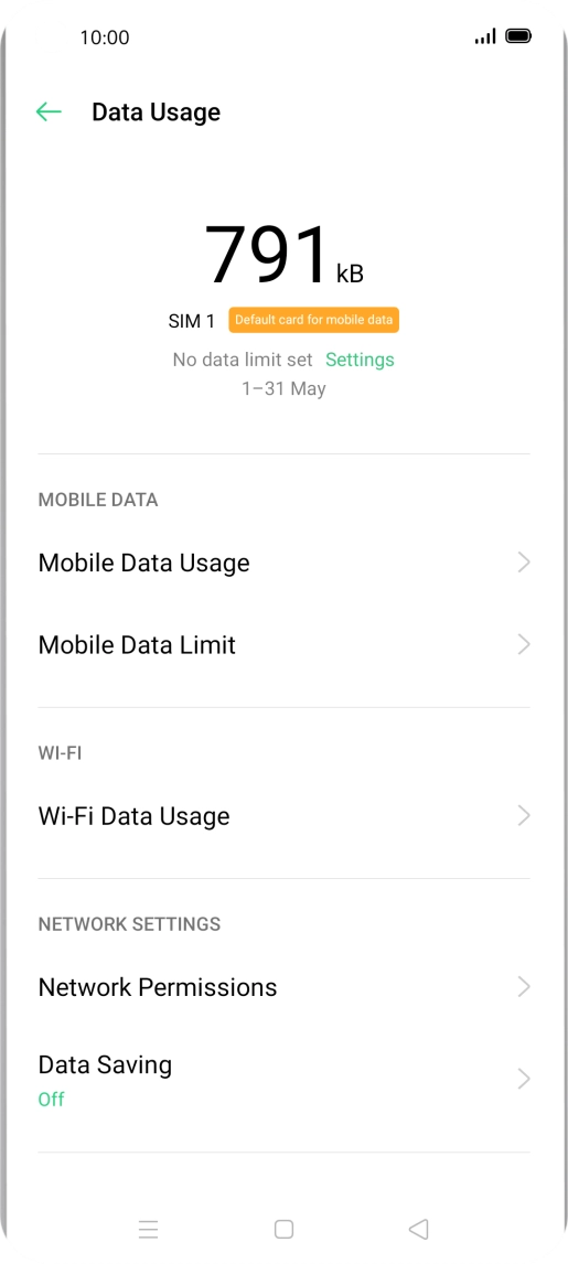 The total data usage is displayed. The total data usage is displayed.