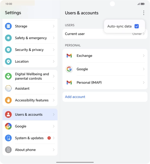 Press Auto-sync data to turn the function on or off. Press Auto-sync data to turn the function on or off.
