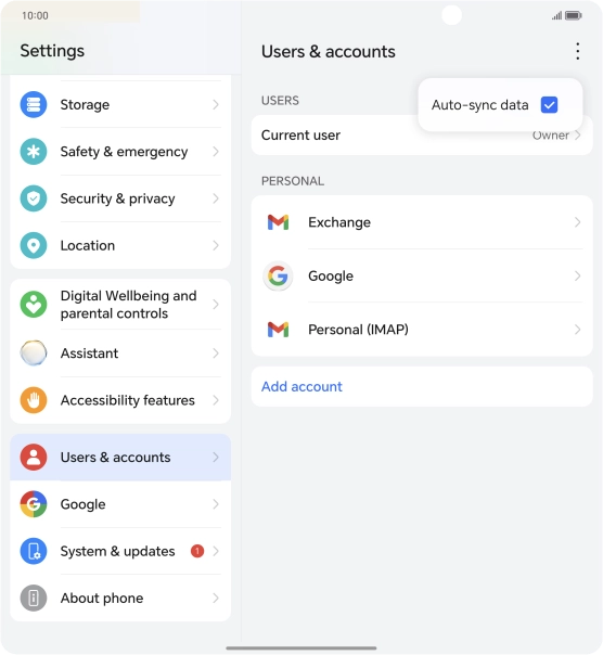 Press Auto-sync data to turn the function on or off. Press Auto-sync data to turn the function on or off.