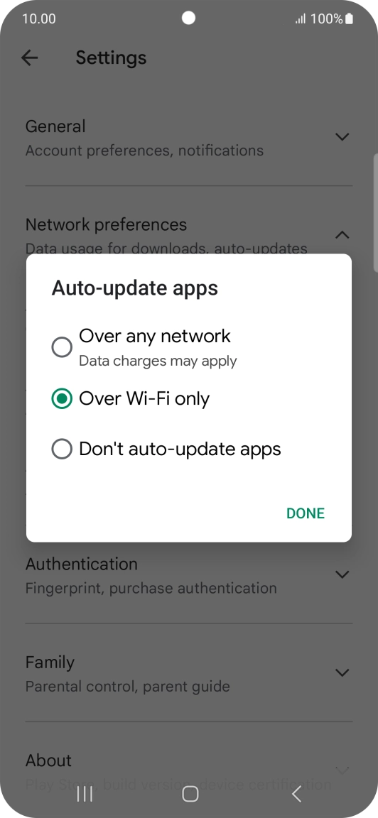 To turn on automatic update of apps using mobile network, press Over any network. To turn on automatic update of apps using mobile network, press Over any network.
