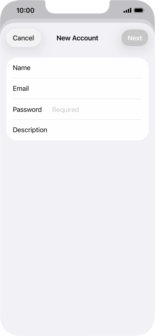 Press Password and key in the password for your email account. Press Password and key in the password for your email account.
