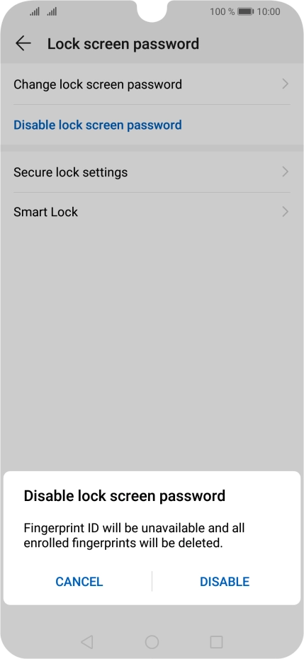 Key in the current phone lock code and press DISABLE. Key in the current phone lock code and press DISABLE.