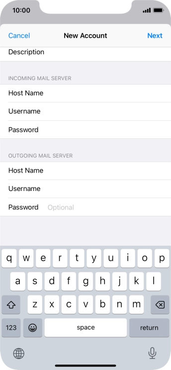 Press Password and key in the password for your email account. Press Password and key in the password for your email account.