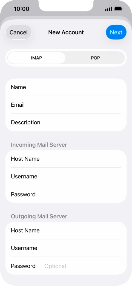 Press Password and key in the password for your email account. Press Password and key in the password for your email account.