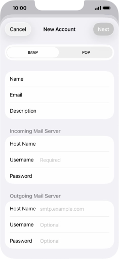 Press Username and key in the username for your email account. Press Username and key in the username for your email account.