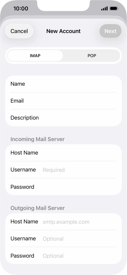 Press Username and key in the username for your email account. Press Username and key in the username for your email account.