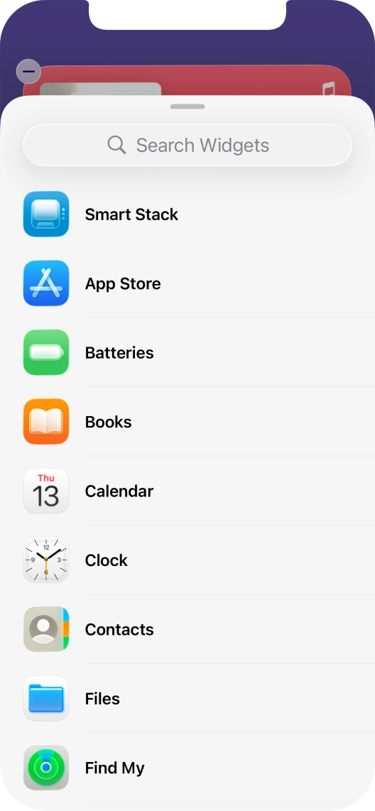 Press the required widget. Press the required widget.