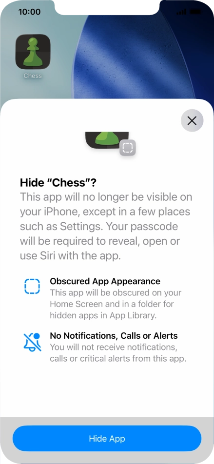Press Hide App. Press Hide App.