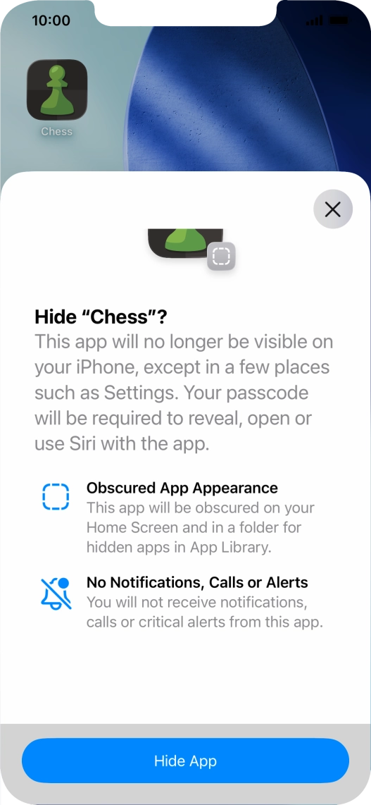 Press Hide App. Press Hide App.