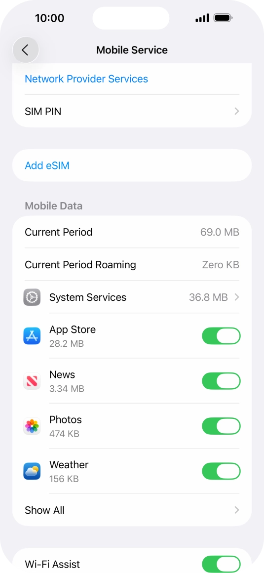 The total data usage is displayed next to Current Period. The total data usage is displayed next to Current Period.