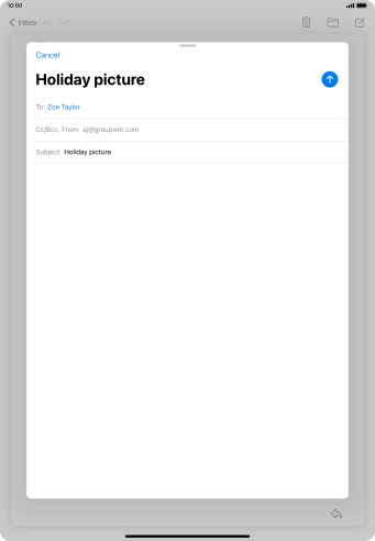 Press the text input field and write the text for your email. Press the text input field and write the text for your email.