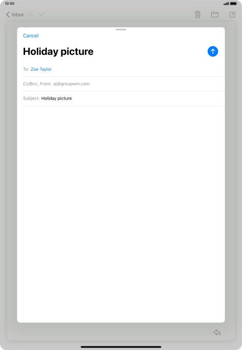 Press the text input field and write the text for your email. Press the text input field and write the text for your email.