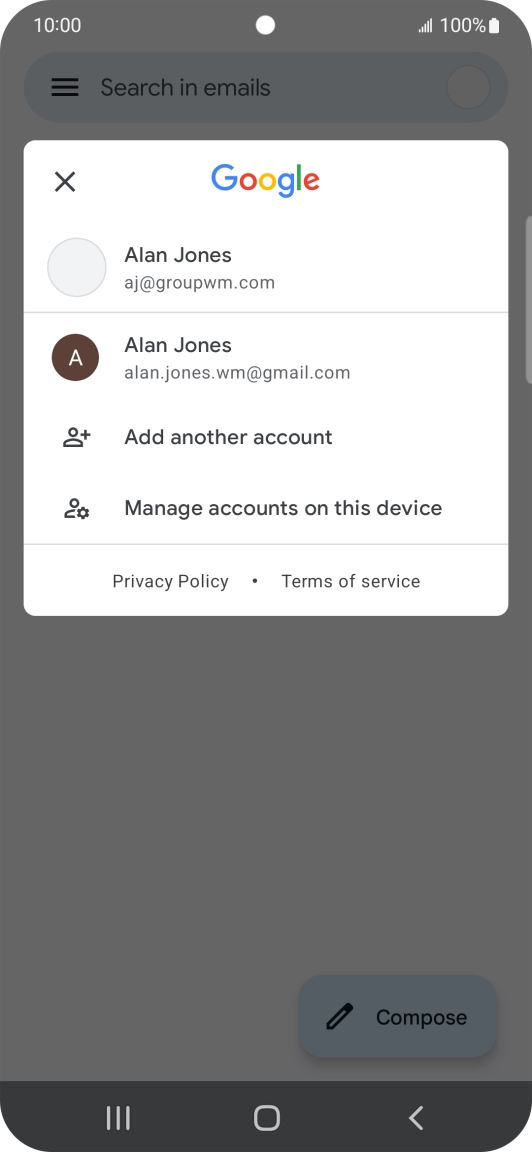 Press the required email account. Press the required email account.