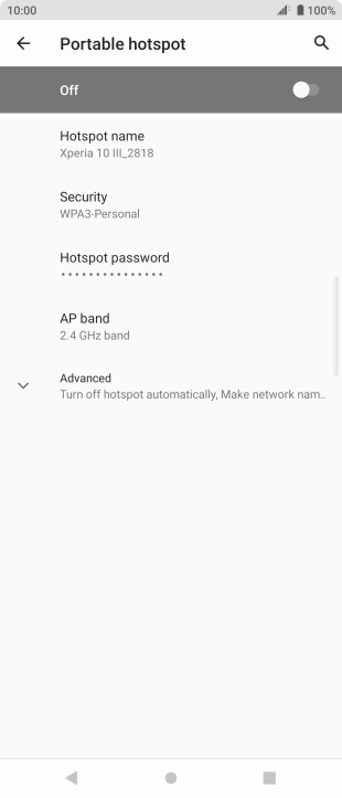 Press Hotspot password and key in the required password. Press Hotspot password and key in the required password.