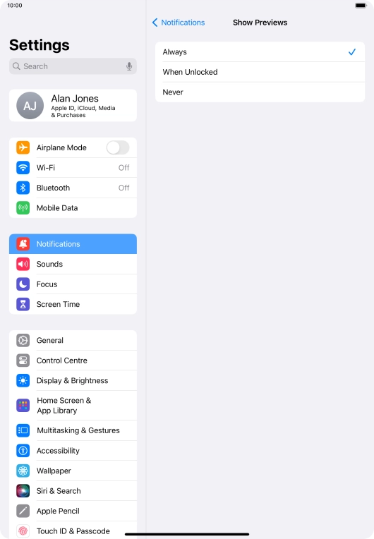 To select notification preview on the lock screen, press Always. To select notification preview on the lock screen, press Always.