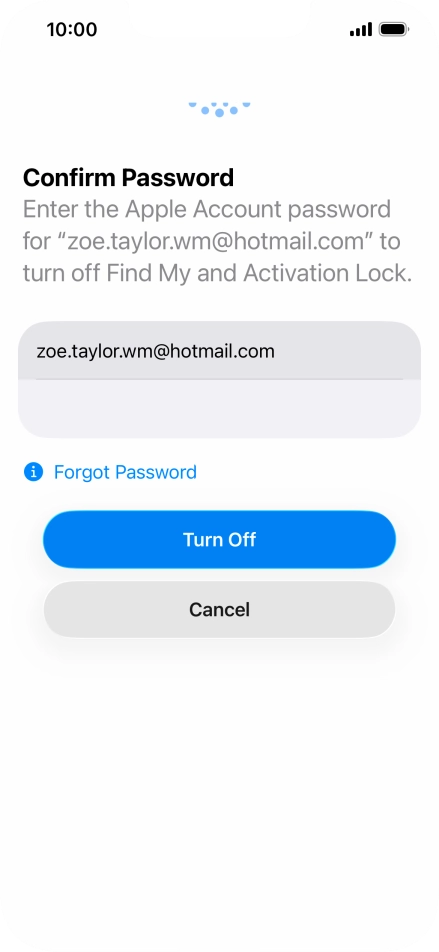 Key in the password for your Apple Account and press Turn Off. Wait a moment while the factory default settings are restored. Follow the instructions on the screen to set up your phone and prepare it for use. Key in the password for your Apple Account and press Turn Off. Wait a moment while the factory default settings are restored. Follow the instructions on the screen to set up your phone and prepare it for use.